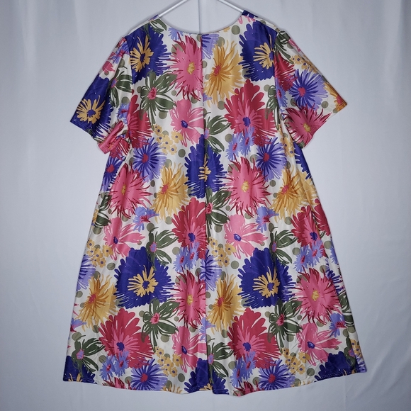 Only Necessities House Dress 1X Floral Multicolor Midi Pocket Button Hippie Vtg - Picture 2 of 7
